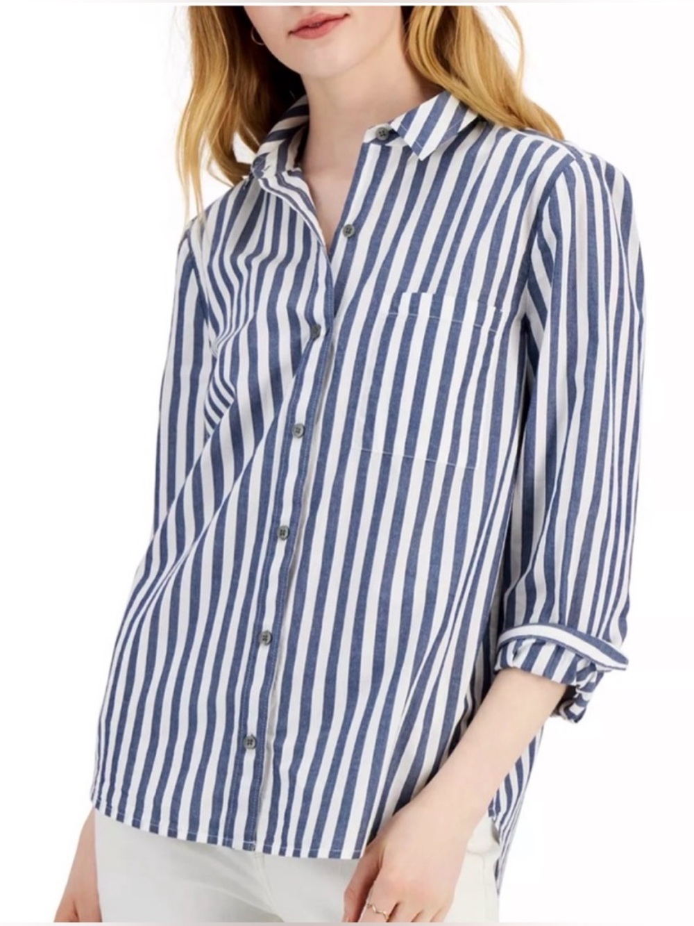 Style & Co. Navy and White Vertical Stripe Shirt
